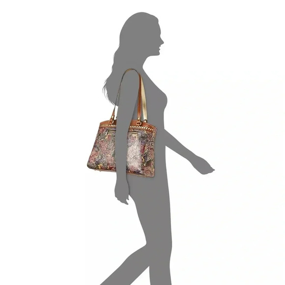 NWOT Patricia Nash Metallic Tooled Lace Poppy Top Zip Tote W Tassel - Picture 16 of 16